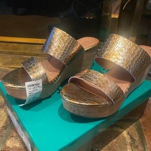 Chocolate Blu wedge Bronze Leather size 8.  New with tag and box.